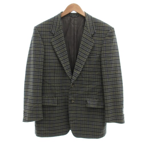 【中古】アルタモーダ ALTA MODA L’Uomo ロロピアーナ カシミヤ100% 2B テーラード ジャケット チェック 46 グレー