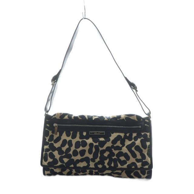 【中古】ボッテガヴェネタ ヴィンテージ ショルダーバッグ 斜めがけ レオパード ヒョウ柄 総柄 レザー ベージュ 黒