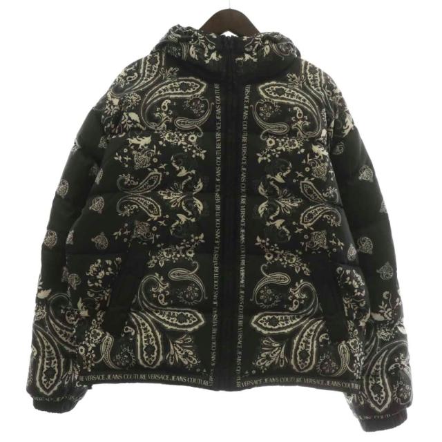 【中古】ヴェルサーチジーンズ VERSACE JEANS COUTURE ダウンジャケット アウター フード ペイズリー 総柄 S 黒