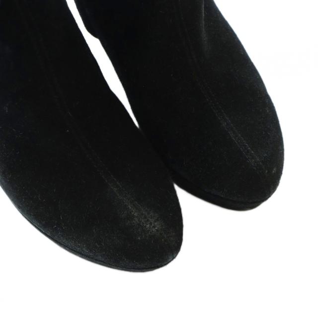 【中古】グッチ GUCCI ロングブーツ ウェッジソール 厚底 ロゴ スエード 34.5 21.5cm 黒 ブラック 296265 ■GY17