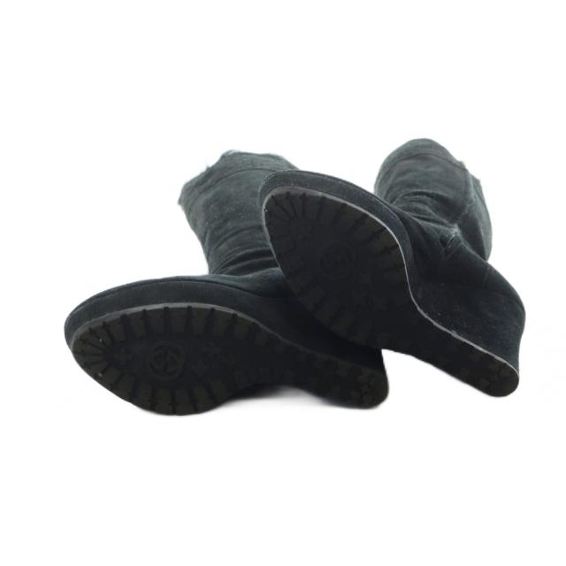 【中古】グッチ GUCCI ロングブーツ ウェッジソール 厚底 ロゴ スエード 34.5 21.5cm 黒 ブラック 296265 ■GY17