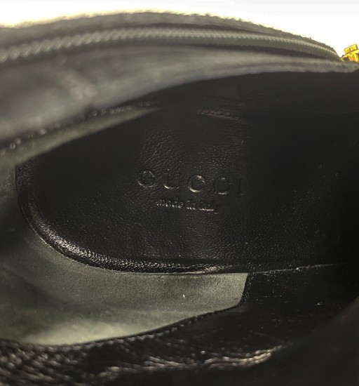 【中古】グッチ GUCCI ロングブーツ ウェッジソール 厚底 ロゴ スエード 34.5 21.5cm 黒 ブラック 296265 ■GY17