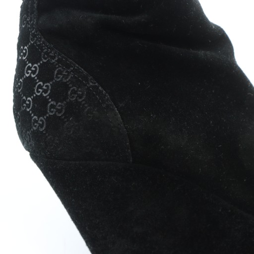 【中古】グッチ GUCCI ロングブーツ ウェッジソール 厚底 ロゴ スエード 34.5 21.5cm 黒 ブラック 296265 ■GY17