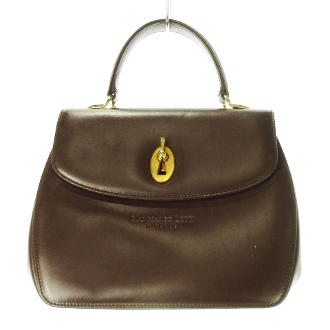 【中古】ジャンフランコロッティ GIANFRANCO LOTTI  ハンドバッグ ミニ 2way ショルダーバッグ 革 ロゴ型押し 茶