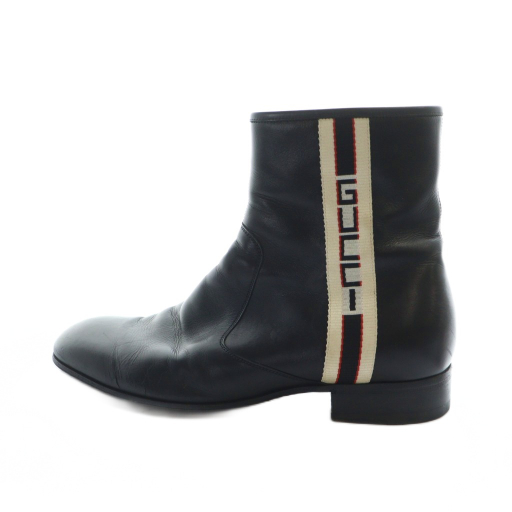 【中古】グッチ GUCCI ショートブーツ レザー スクエアトゥ 8.5 27cm ロゴ 黒 ブラック 523289 /MQ ■GY18 ■OH