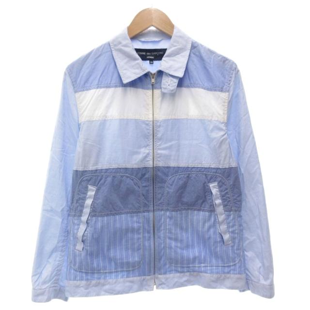 【中古】コムデギャルソンオム 17SS スイングトップ ブルゾン ジャケット ボーダー ジップアップ XS ライトブルー