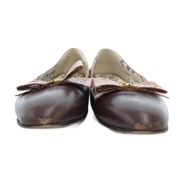 【中古】グッチ GUCCI フラットパンプス バレエシューズ レザー ロゴ リボン 39 25.5cm 茶 ブラウン /JS ■GY11