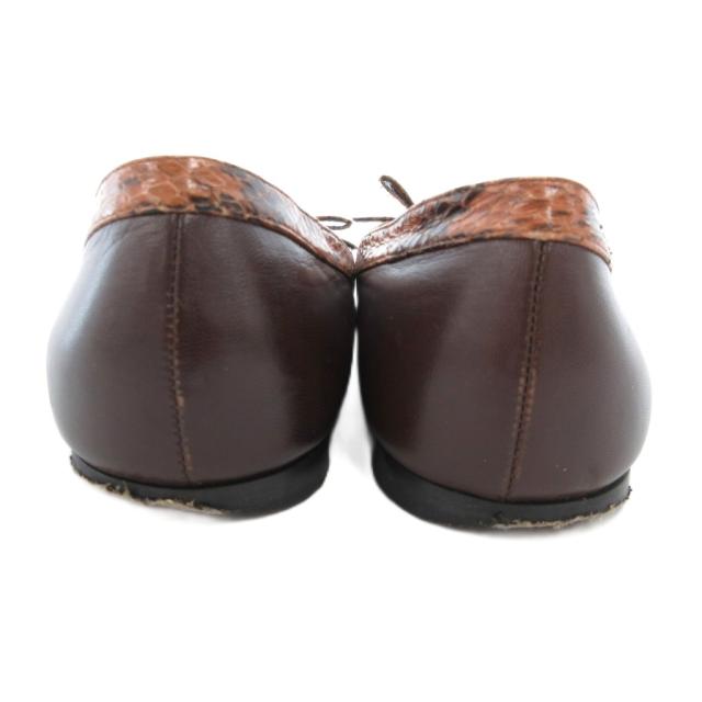 【中古】グッチ GUCCI フラットパンプス バレエシューズ レザー ロゴ リボン 39 25.5cm 茶 ブラウン /JS ■GY11