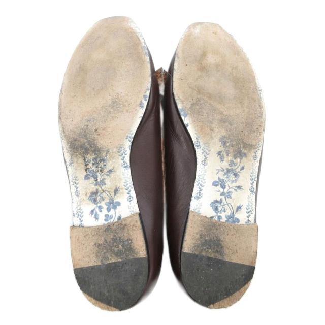 【中古】グッチ GUCCI フラットパンプス バレエシューズ レザー ロゴ リボン 39 25.5cm 茶 ブラウン /JS ■GY11