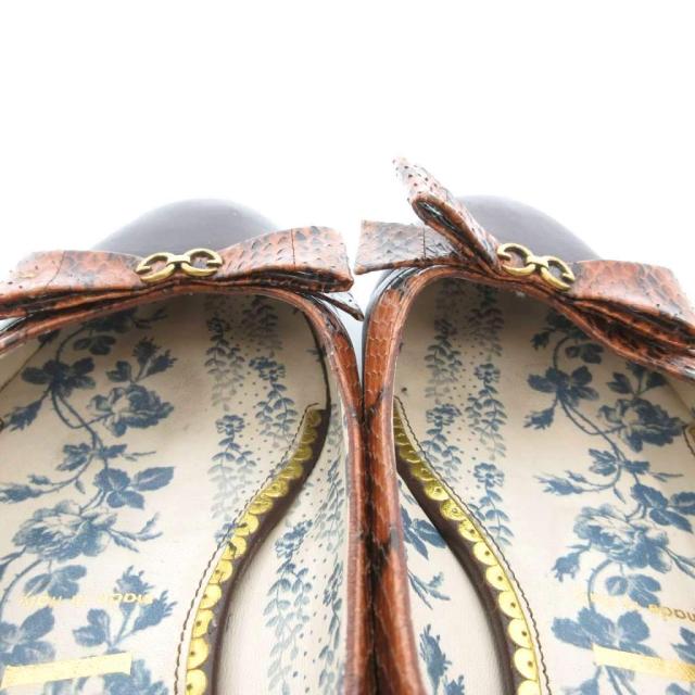 【中古】グッチ GUCCI フラットパンプス バレエシューズ レザー ロゴ リボン 39 25.5cm 茶 ブラウン /JS ■GY11