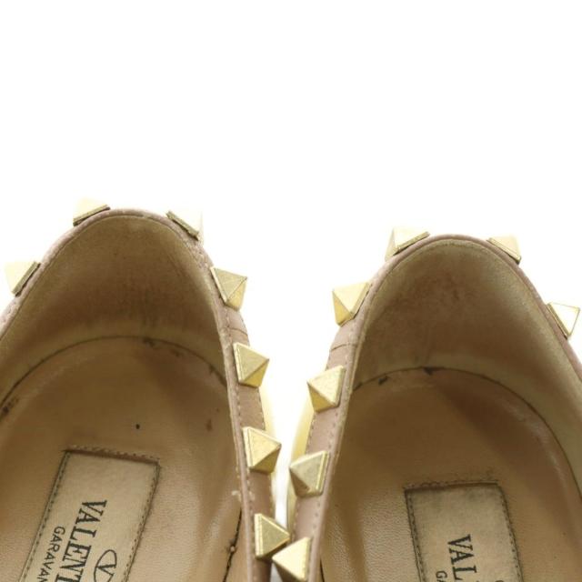 【中古】VALENTINO GARAVANI パンプス フラット エナメル ポインテッドトゥ スタッズ 34.5 21.5cm 黄色 イエロー