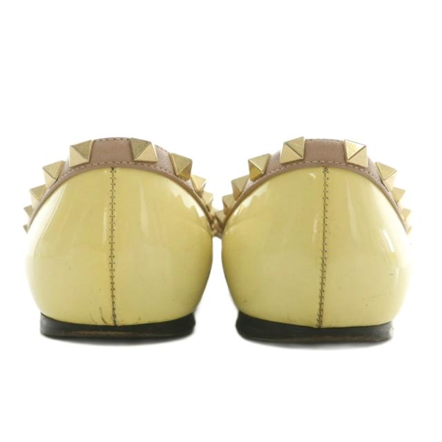 【中古】VALENTINO GARAVANI パンプス フラット エナメル ポインテッドトゥ スタッズ 34.5 21.5cm 黄色 イエロー