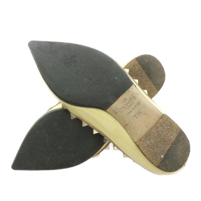 【中古】VALENTINO GARAVANI パンプス フラット エナメル ポインテッドトゥ スタッズ 34.5 21.5cm 黄色 イエロー