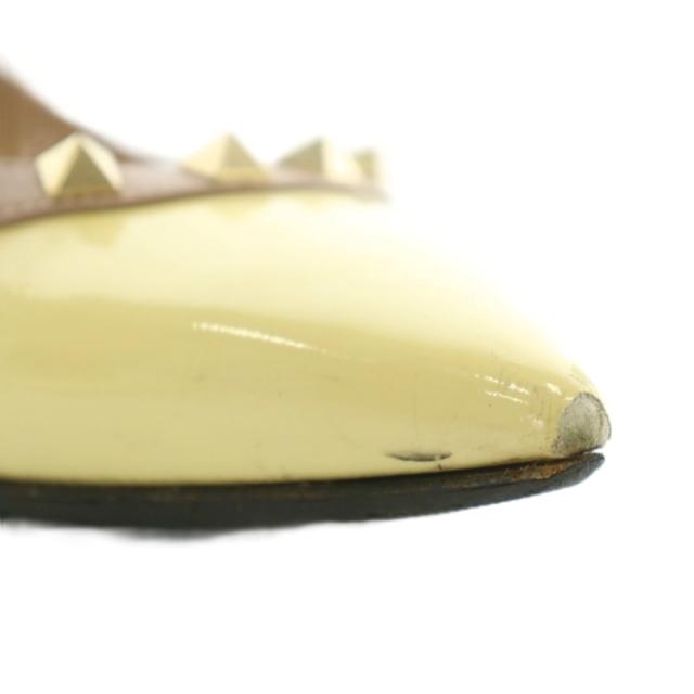 【中古】VALENTINO GARAVANI パンプス フラット エナメル ポインテッドトゥ スタッズ 34.5 21.5cm 黄色 イエロー