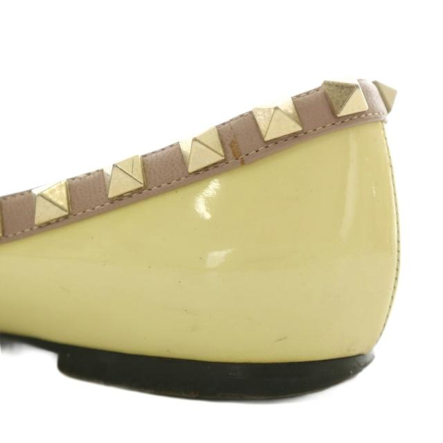 【中古】VALENTINO GARAVANI パンプス フラット エナメル ポインテッドトゥ スタッズ 34.5 21.5cm 黄色 イエロー