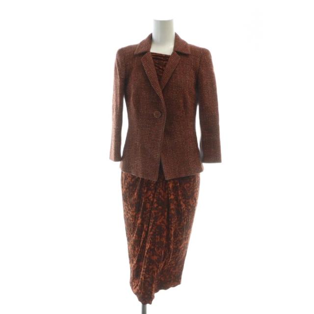 【中古】マックスマーラ 白タグ セットアップ 上下 ノーカラージャケット ワンピース ロング 絹 シルク 38 36 S M 赤