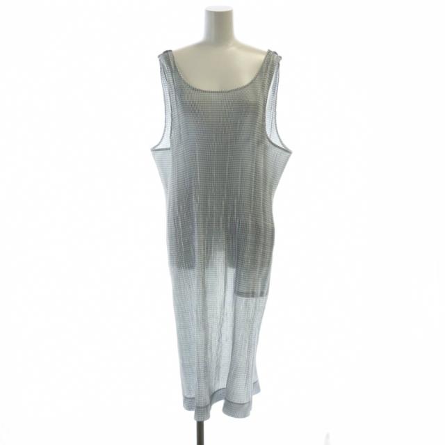 【中古】アイムプロダクト im product イッセイミヤケ ワンピース ロング ノースリーブ プリーツ チェック 白 グレー