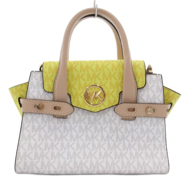 【中古】マイケルコース MICHAEL KORS ショルダーバッグ 2WAY PVC ロゴ 総柄 白 ホワイト 黄 イエロー /JS ■GY18