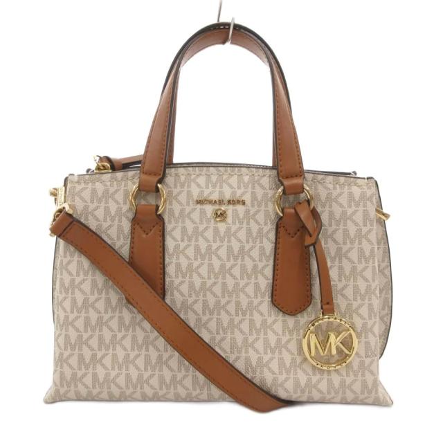 【中古】マイケルコース MICHAEL KORS ハンドバッグ ショルダー 2WAY PVC ロゴ 総柄 茶 ブラウン 白 ホワイト /JS
