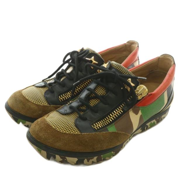 【中古】GIUSEPPE ZANOTTI DESIGN スニーカー スエード レザー ローカット 迷彩柄 カモフラ 総柄 星 42 27cm 茶色 中古】GIUSEPPE ZANOTTI DESIGN スニーカー スエード レザー