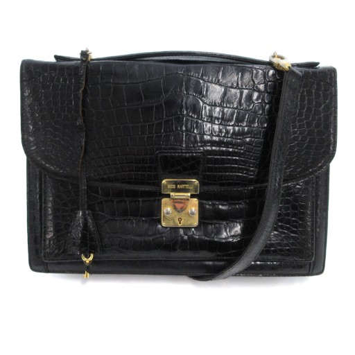 【中古】ニコ マルテッリ NICO MARTELLI クロコダイル レザー ハンドバッグ ショルダー 2WAY レザー 黒 ブラック
