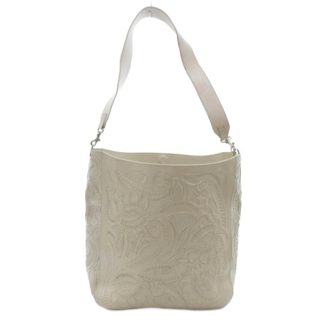 【中古】カービングトライブス グレースコンチネンタル ワンショルダー バッグ レザー 花柄 彫刻 白 ホワイト