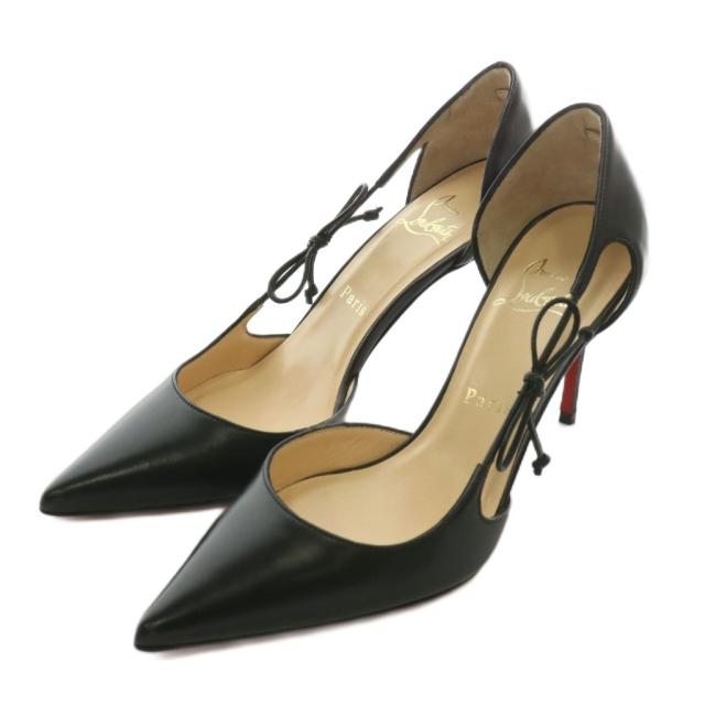 【中古】Christian louboutin パンプス レザー ポインテッドトゥ ピンヒール サイドリボン 36 23cm 黒