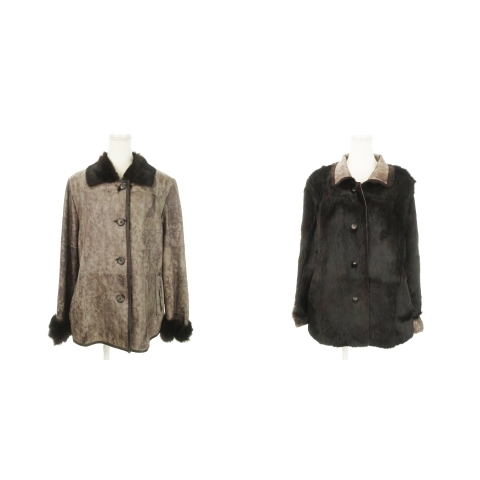 【中古】ノーブランド リバーシブル レザージャケット ファージャケット レッキスファー 毛皮 ステンカラー F 茶