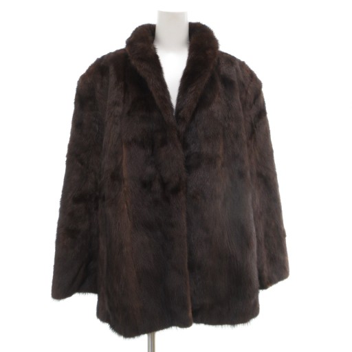 【中古】ミンクファーコート 毛皮 ミドル ハーフ丈 19 ダークブラウン /AE ■GY18 レディース