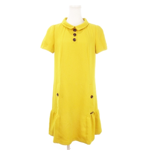 【中古】バーバリーブルーレーベル ワンピース ミニ 半袖 マーメイドシルエット ハニカム生地 38 M 黄