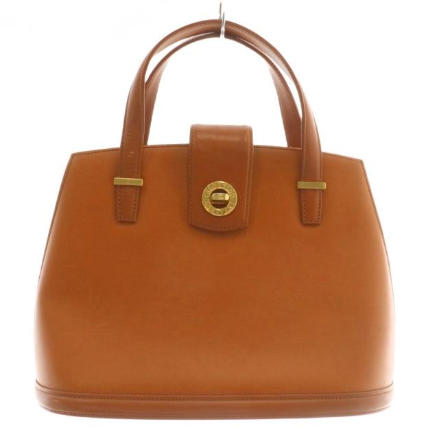 【中古】VALENTINO GARAVANI トートバッグ ハンドバッグ レザー ターンロック ロゴ ゴールド金具 茶色 ブラウン