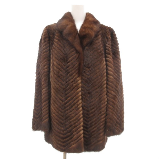 【中古】ファーコート ミンク ストライプ ミドル丈 11 茶 ブラウン /JS ■GY18 レディース