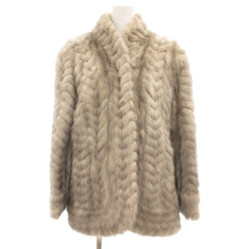 【中古】ファーコート ミンク ストライプ ミドル丈 11グレー /JS ■GY18 レディース