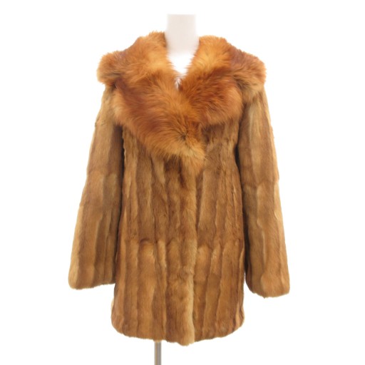 【中古】エンバ EMBA ファーコート ミンク 襟フォックス ストライプ 茶 ブラウン /JS ■GY18 レディース