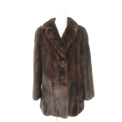 【中古】ノーブランド ファーコート ミンク 毛皮 テーラーカラー ハーフ丈 9 茶 ブラウン /AH2 ■GY18 レディース