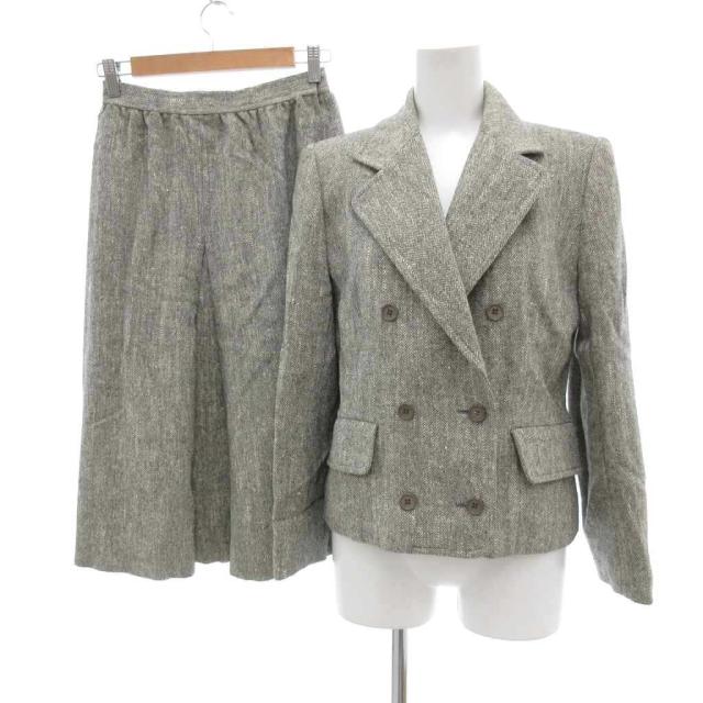 【中古】ジバンシィ 大丸 ヴィンテージ セットアップ ジャケット スカート シルク混 AGNONA生地 10 グレー系 /UO
