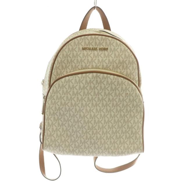 【中古】MICHAEL KORS Abbey リュックサック バックパック デイパッグ PVC MKシグネチャー ロゴ 白 茶色 35F8GAYB2B