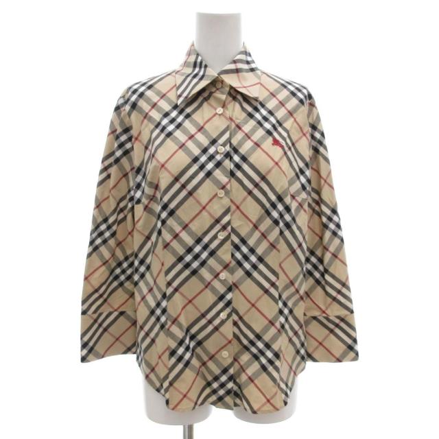 【中古】バーバリー ロンドン BURBERRY LONDON 美品 シャツ ブラウス 40 M ノバチェック ロゴ刺繍 長袖 ベージュ