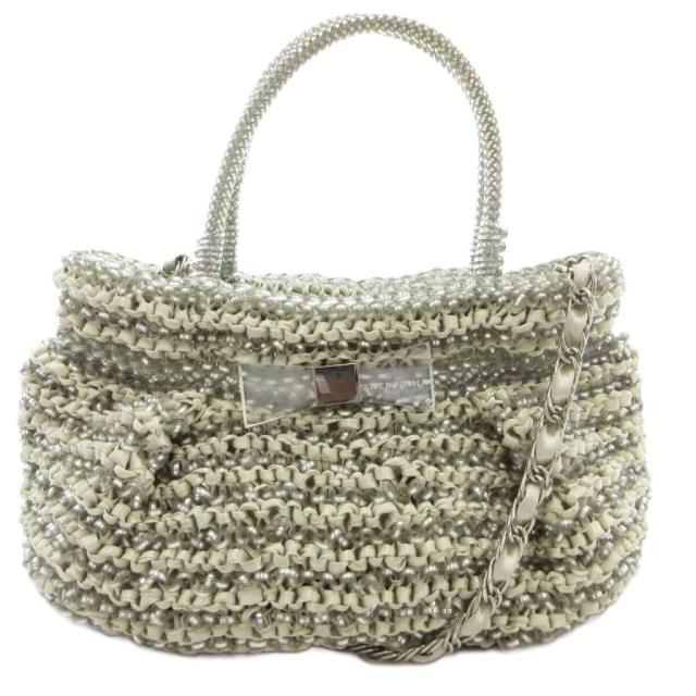 【中古】アンテプリマ ANTEPRIMA ワイヤーバッグ ハンドバッグ チェーンショルダー 2WAY リボンモチーフ グレー