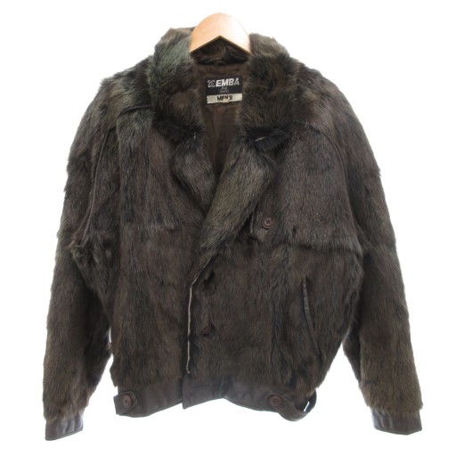 【中古】エンバ EMBA マーモットファーブルゾン ジャケット 短丈 毛皮 エルボーパッチ レザー F 茶 ブラウン メンズ