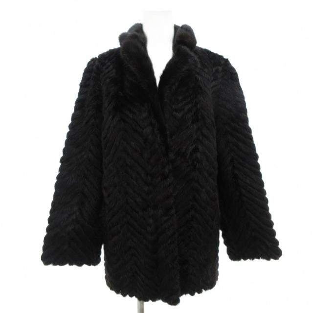 【中古】パロディー parody ファーコート 11 毛皮 ミンクファー ミドル ハーフ丈 黒 ブラック /AE ■GY18