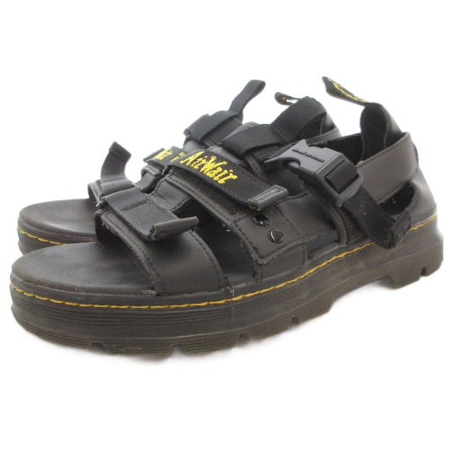【中古】ドクターマーチン DR.MARTENS PEARSON マルチストラップ サンダル UK8 黒 ブラック 厚底 イエローステッチ