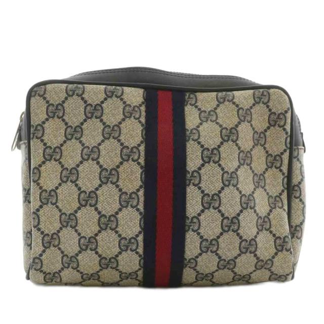 【中古】GUCCI オールドグッチ クラッチバッグ セカンドバッグ ポーチ GGスプリーム 総柄 ベージュ 紺 27 004 998