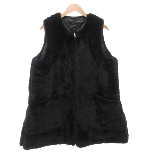 【中古】バブアー Barbour ベスト フェイクファー ジップアップ ミドル ハーフ丈 10 黒 ブラック /AE ■GY18