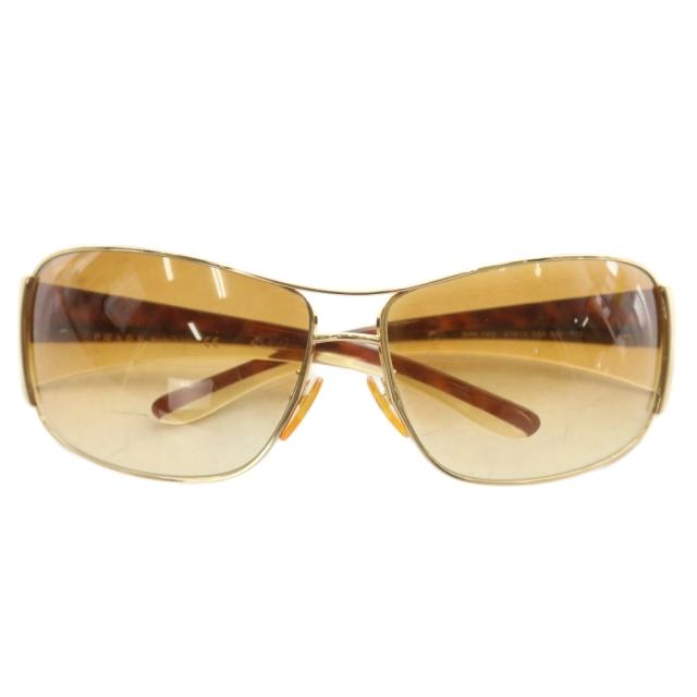 【中古】プラダ PRADA 眼鏡 サングラス メタルフレーム グラデーション ロゴ 67□13-115 茶色 ゴールド色 SPR 74G