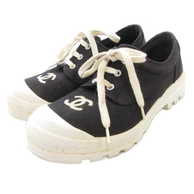 【中古】シャネル CHANEL スニーカー シューズ ココマーク キャンバス ロゴ刺繍 36 チャコールグレー /JS ■GY18