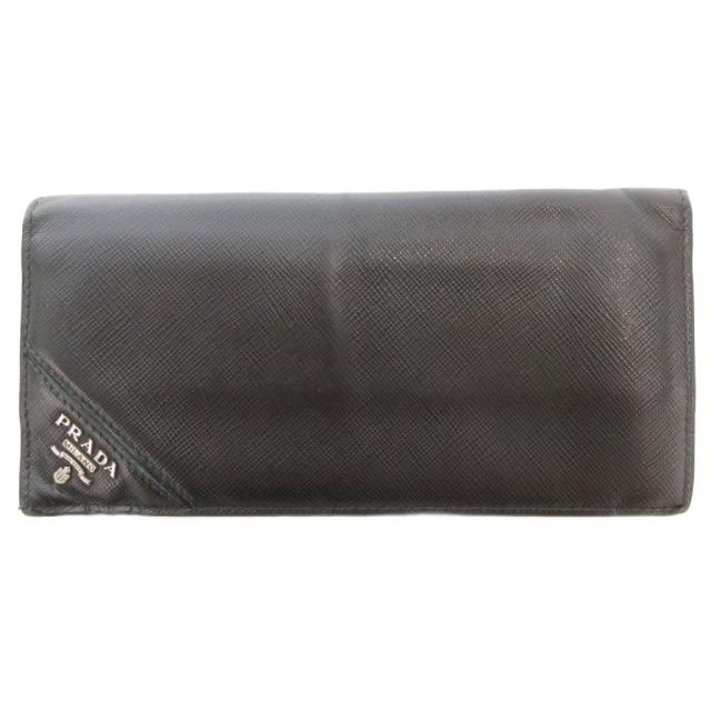 【中古】プラダ PRADA 長財布 ウォレット 二つ折り ロゴ レザー 黒 ブラック /AE ■GY18 メンズ