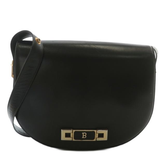 【中古】バリー BALLY ショルダーバッグ レザー フラップ ロゴ ゴールド金具 黒 ブラック /XZ ■GY18 レディース