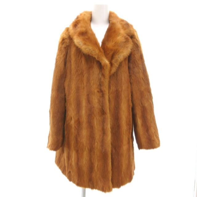 【中古】moonbat ムーンバット ファーコート 毛皮 ミンク ミドル ハーフ丈 11号 大きいサイズ 茶 ブラウン /UO