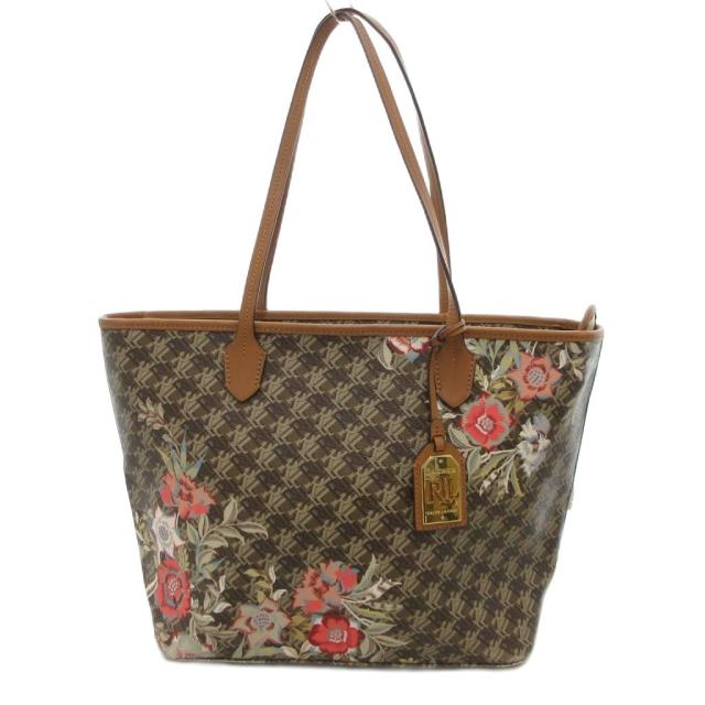 【中古】ローレンラルフローレン LAUREN RALPH LAUREN トートバッグ 花柄 PVC 総柄 茶 ブラウン /JS ■GY18